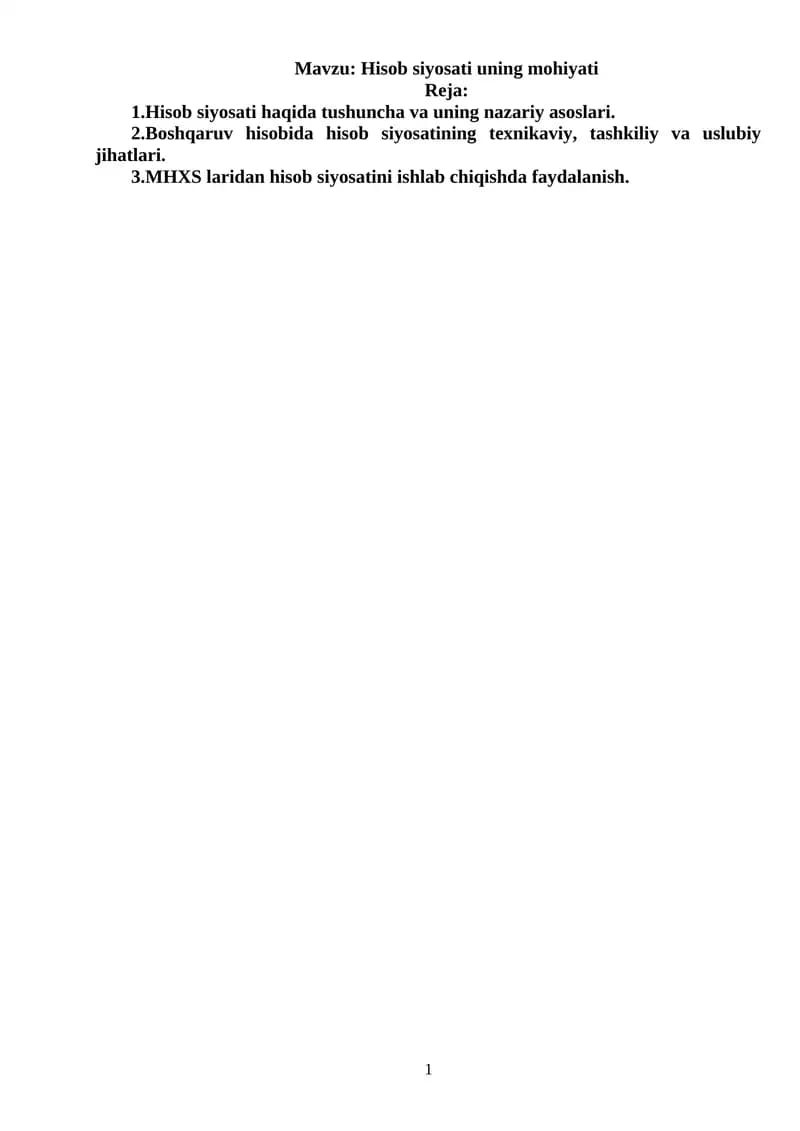 Hisob siyosati uning mohiyati