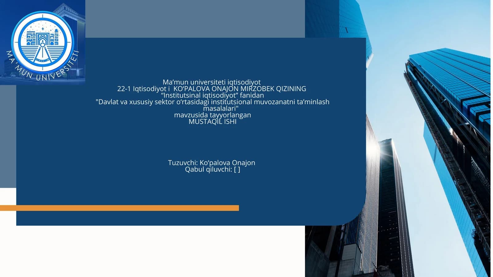 KO‘PALOVA ONAJON MIRZOBEK QIZINING