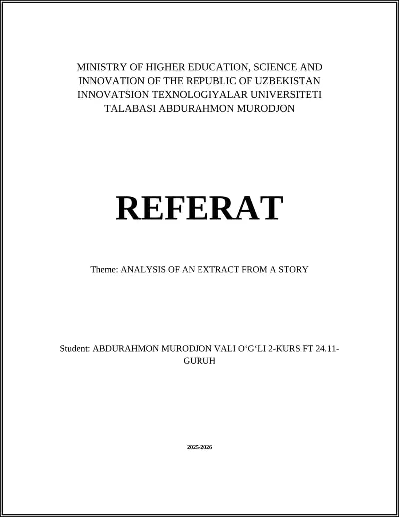 ANALYSIS OF AN EXTRACT FROM A STORY
