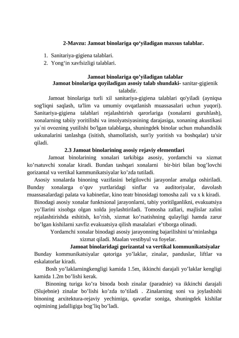 Jamoat binolariga qo‘yiladigan maxsus talablar