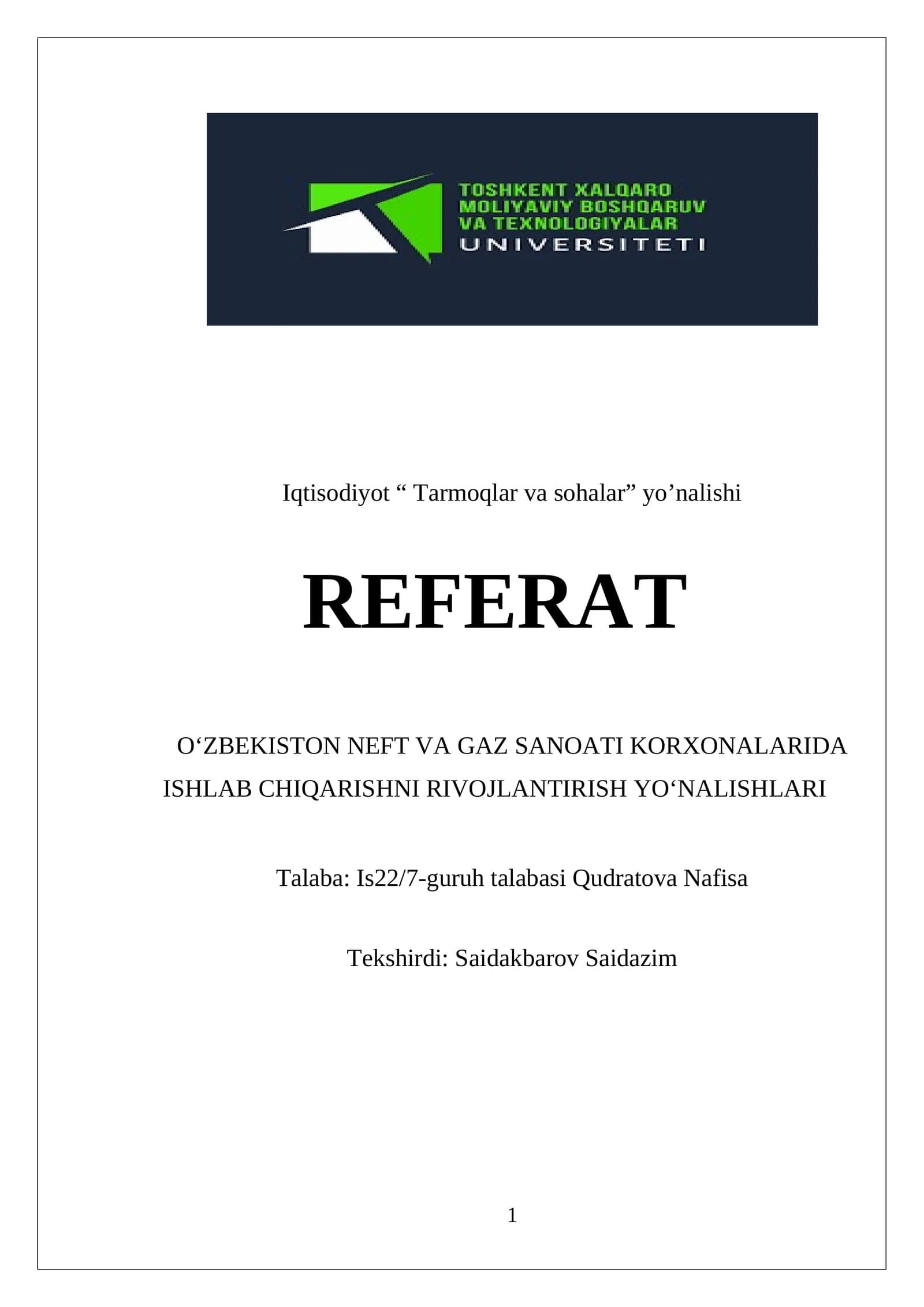 Tarmoqlar va sohalar yo'nalishi