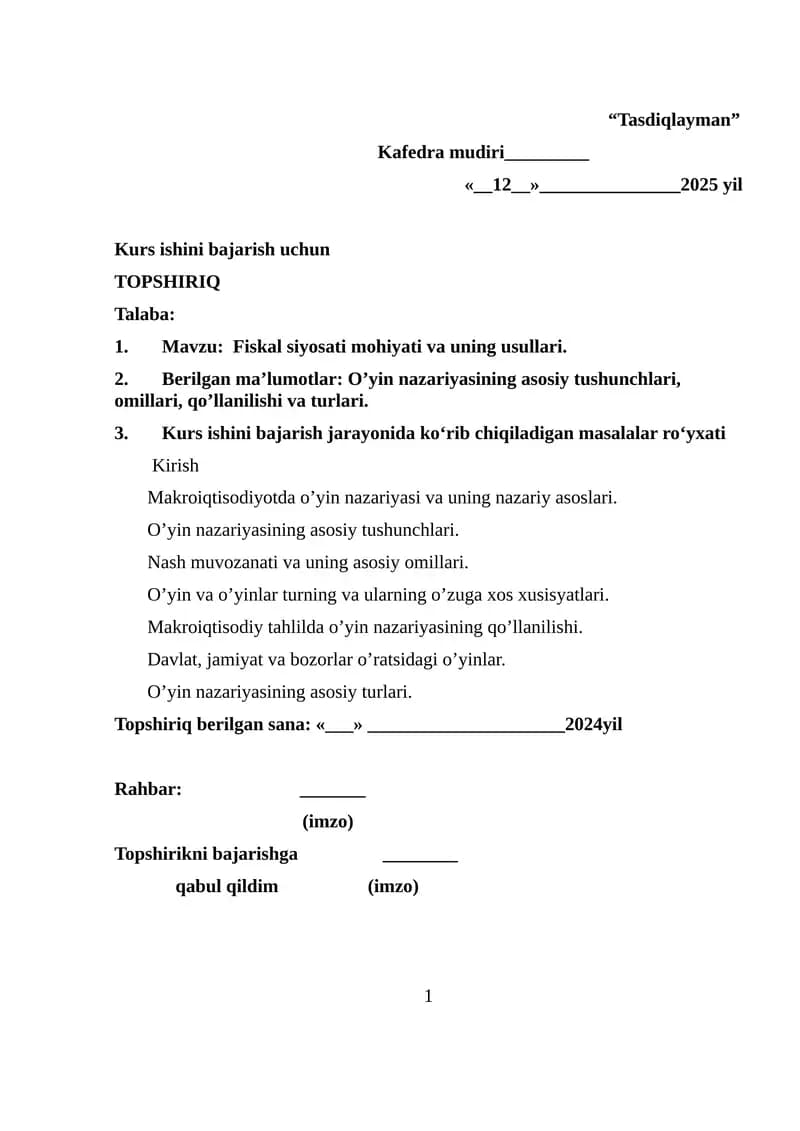 Fiskal siyosati mohiyati va uning usullari