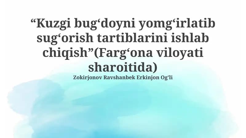 Optimallashtirilgan sug'orish rejimlarini ishlab chiqish