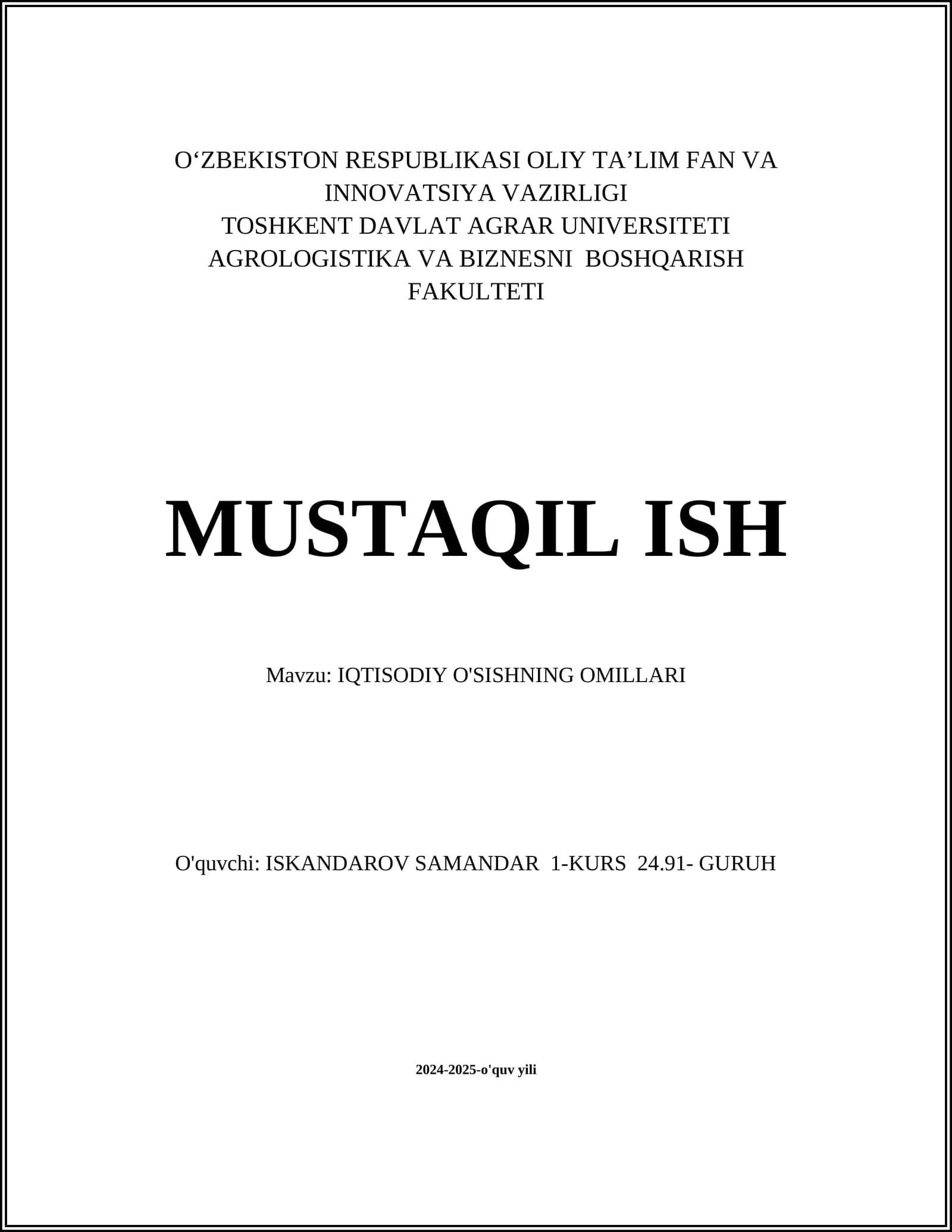 IQTISODIY O'SISHNING OMILLARI