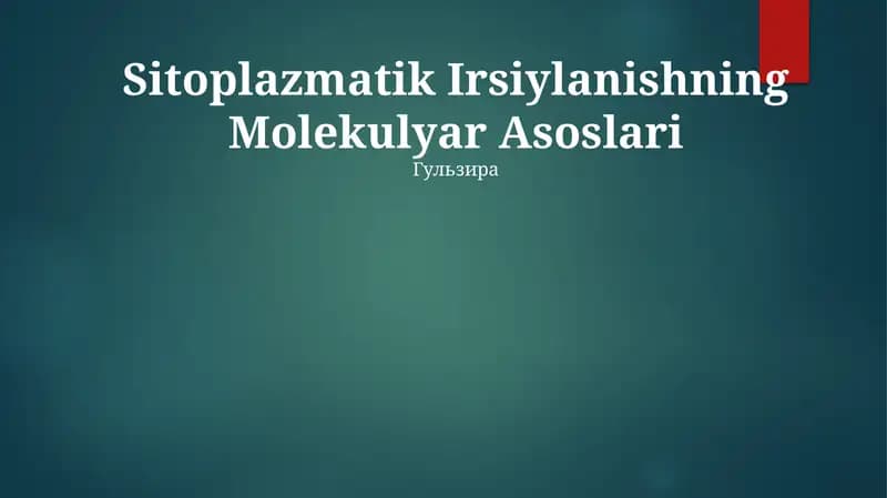 Sitoplazmatik Irsiylanishning Molekulyar Asoslari