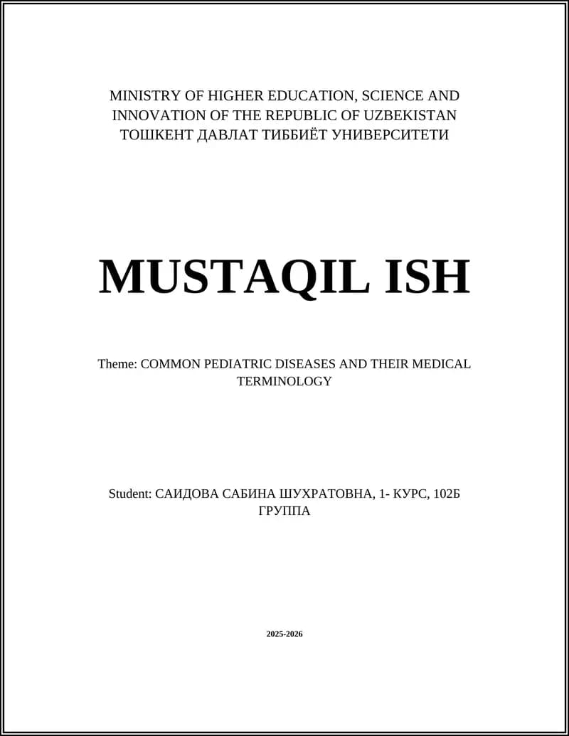 COMMON PEDIATRIC DISEASES AND THEIR MEDICAL TERMINOLOGY