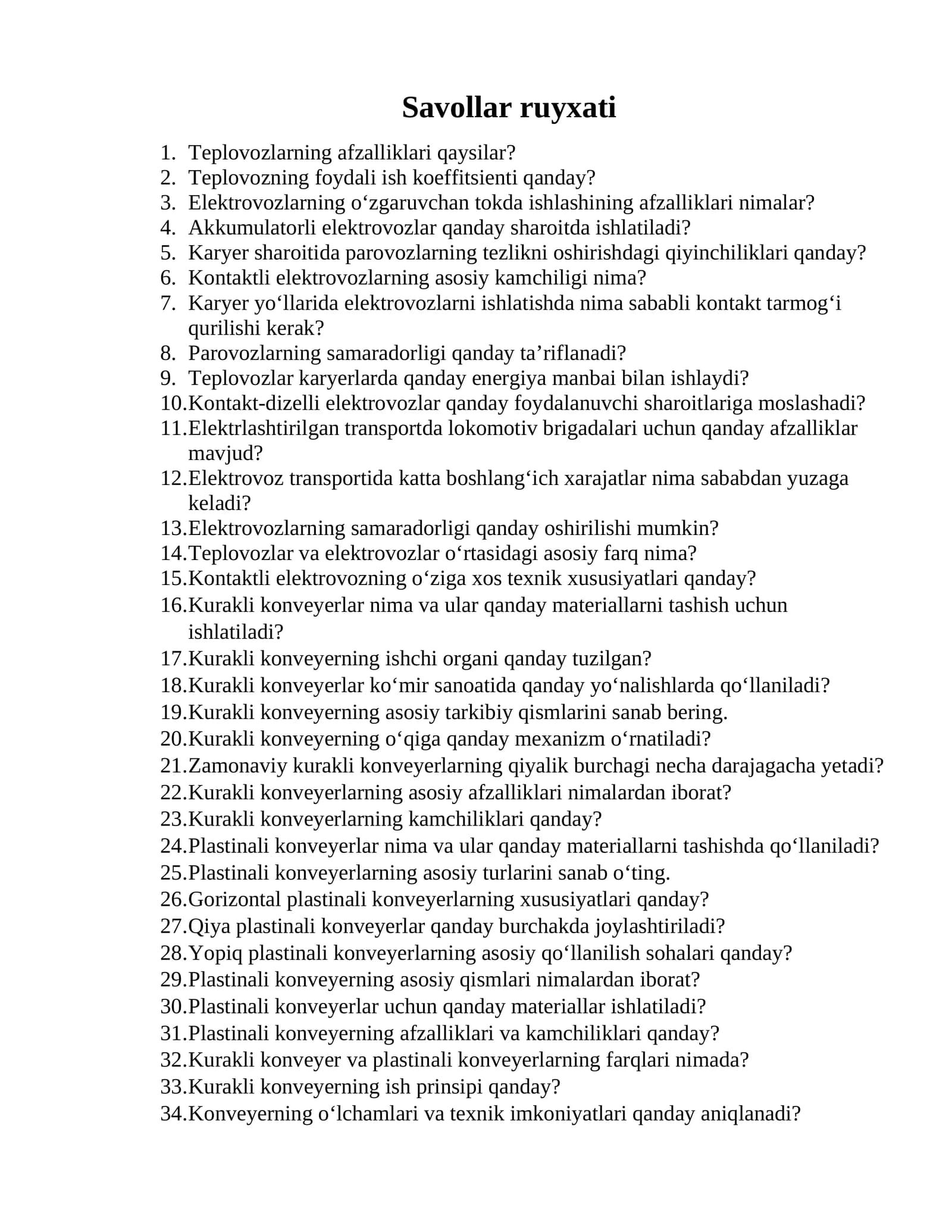 Savollar ruyxati