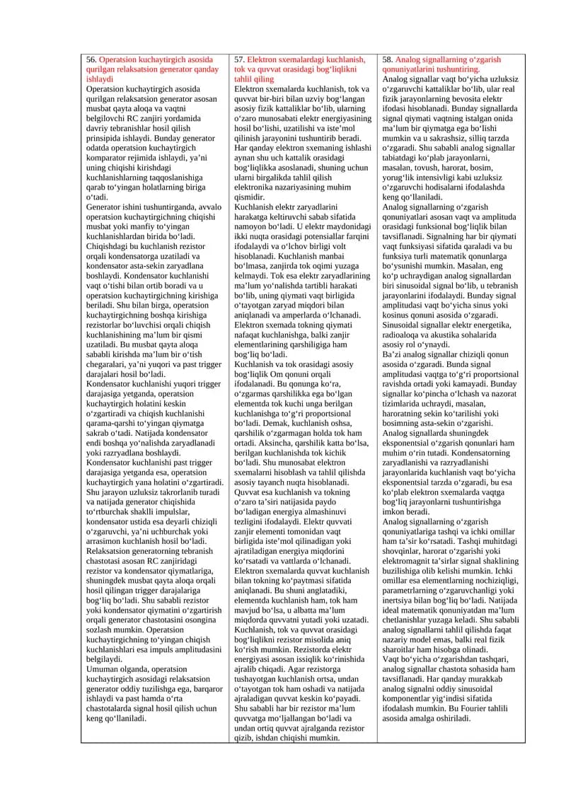 Operatsion kuchaytirgich asosida qurilgan relaksatsion generator