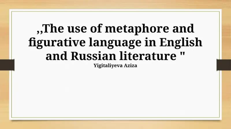 Metaphor in English and Russian Literature