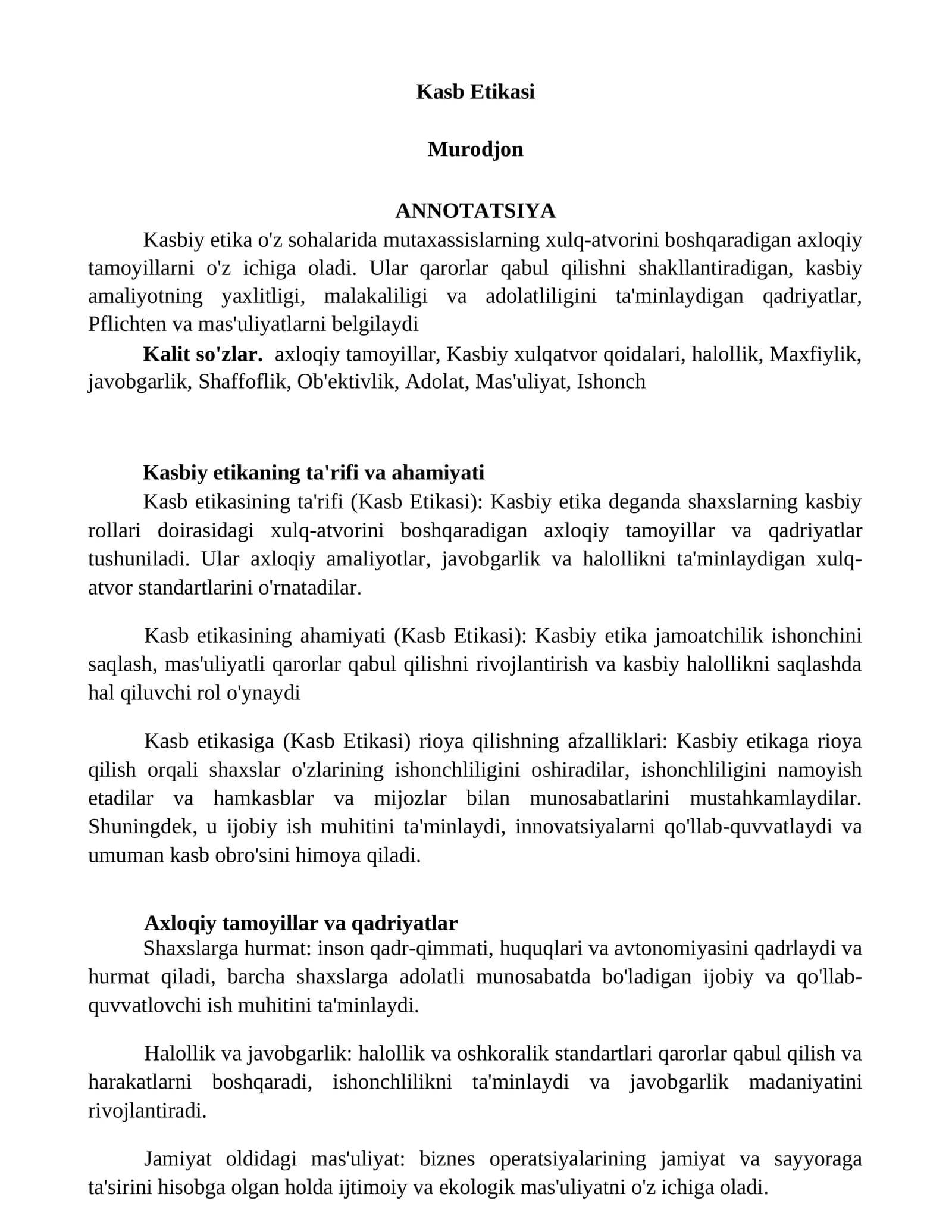 Kasb Etikasi