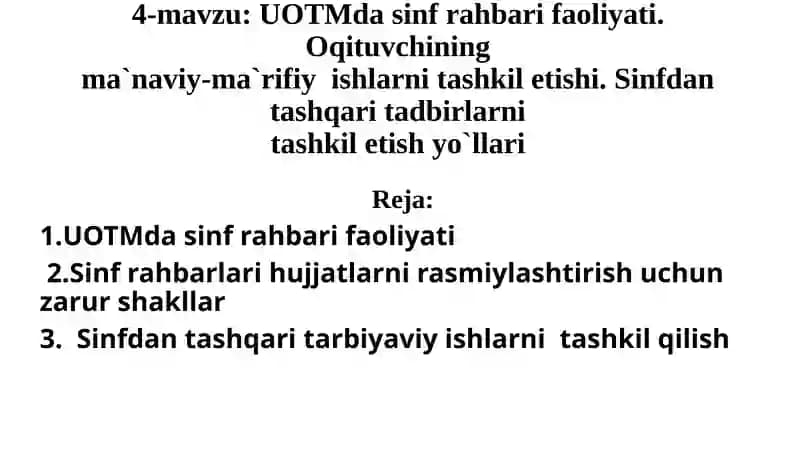 UOTMda sinf rahbari faoliyati