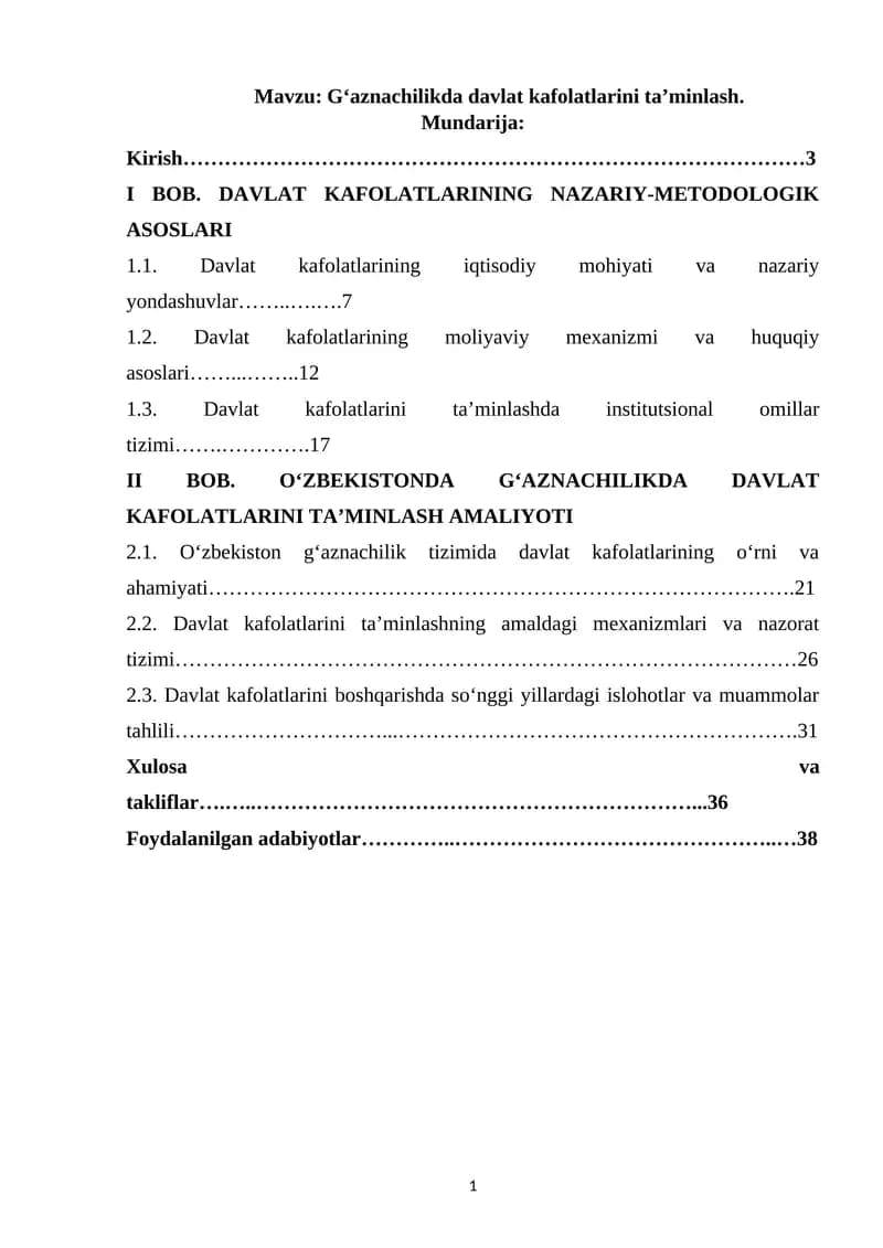 G‘aznachilikda davlat kafolatlarini ta’minlash