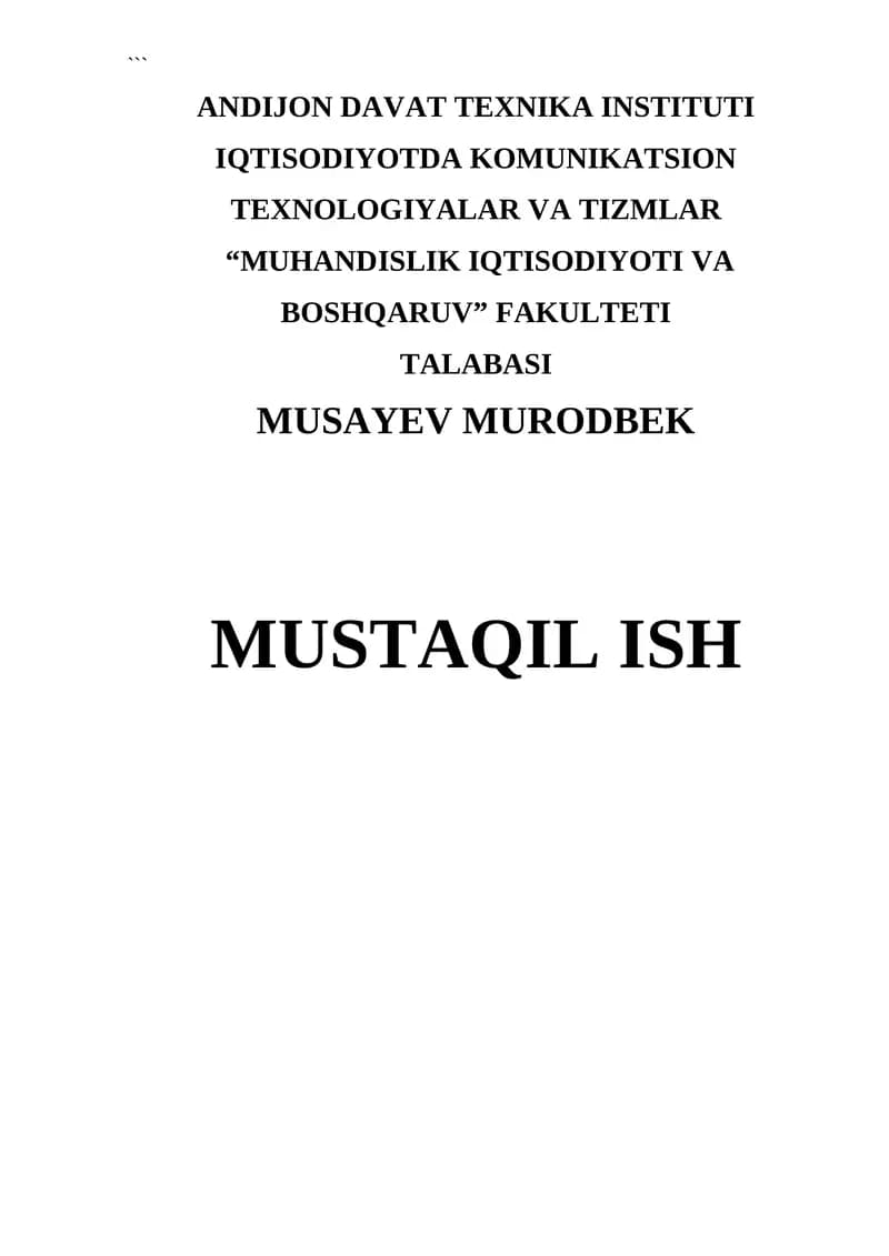 IAKT fanidan mustaqil ish