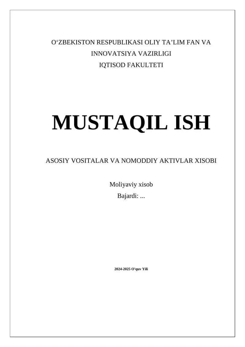 Asosiy vositalar va nomoddiy aktivlar xisobi