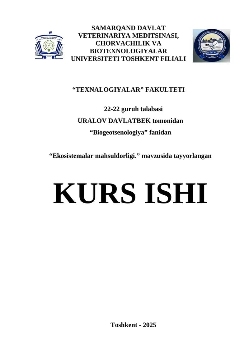 Ekosistemalar mahsuldorligi kurs ishi