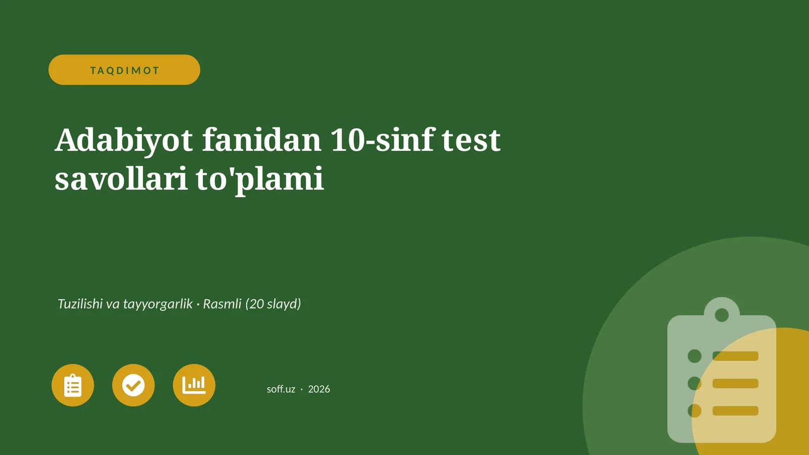 Adabiyot fanidan 10-sinf test savollari to'plami