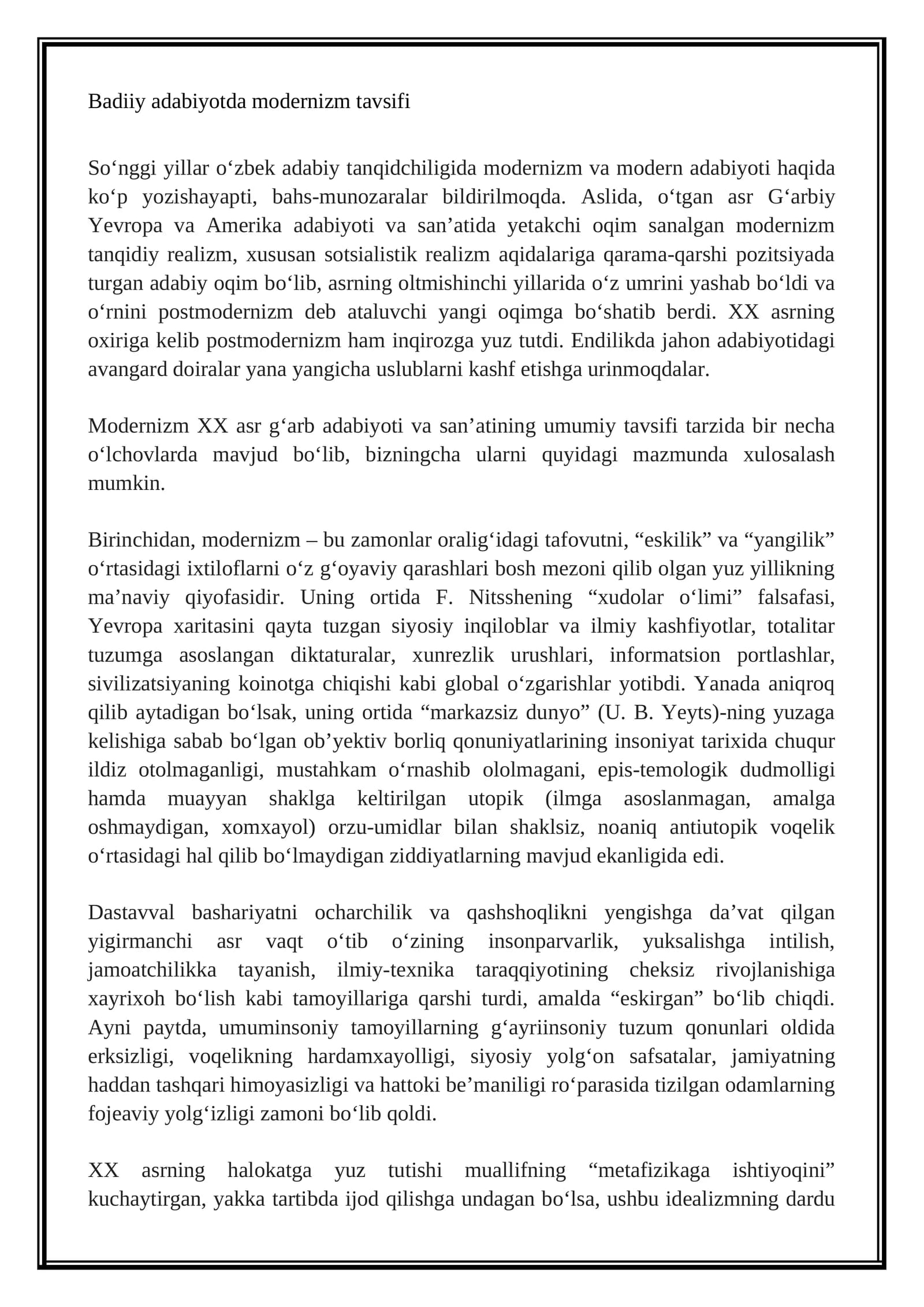 Modernizm tavsifi