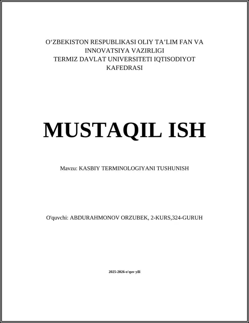KASBIY TERMINOLOGIYANI TUSHUNISH