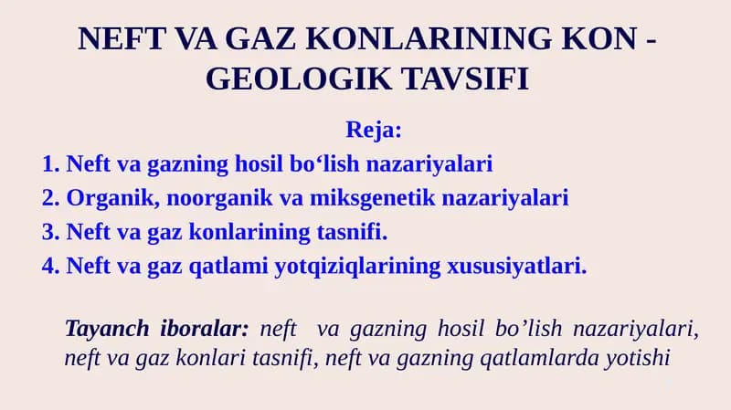NEFT VA GAZ KONLARINING KON - GEOLOGIK TAVSIFI