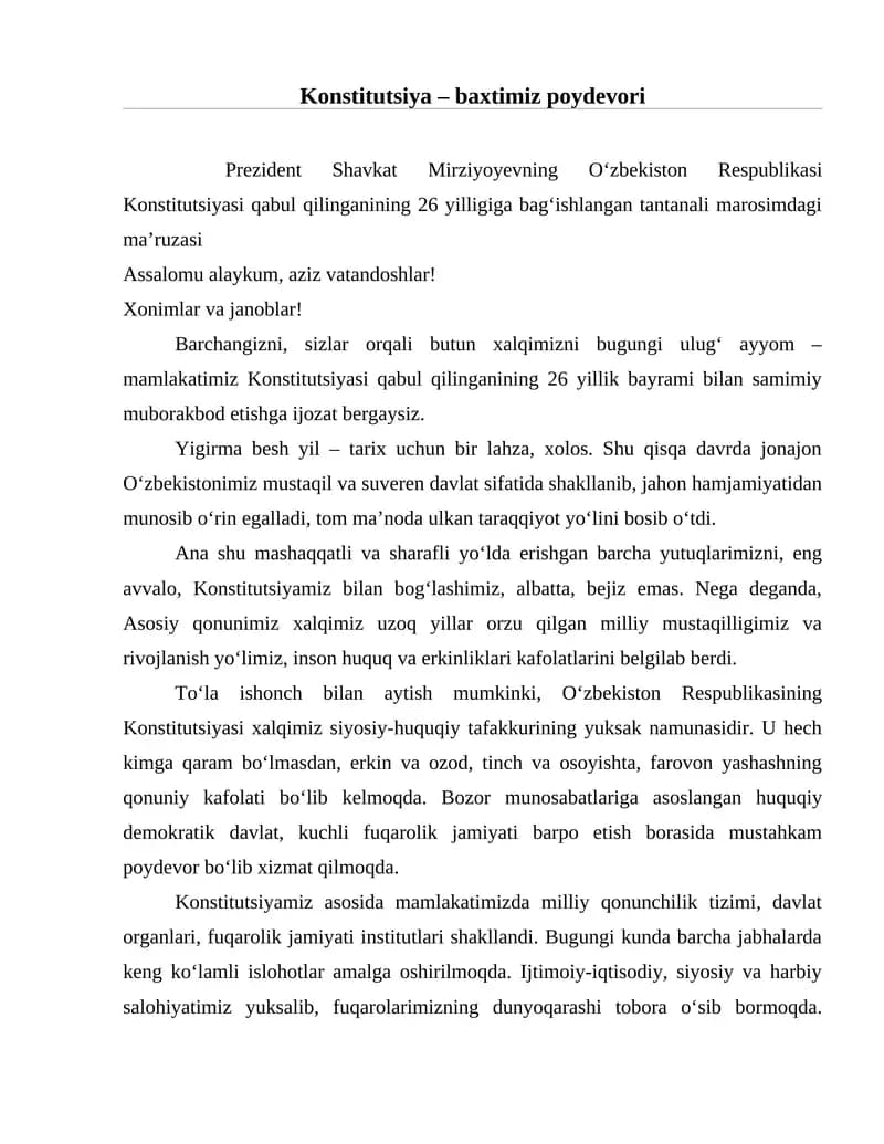 O‘zbekiston Respublikasi Konstitutsiyasi