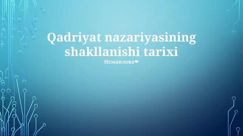Qadriyat nazariyasining shakllanishi tarixi