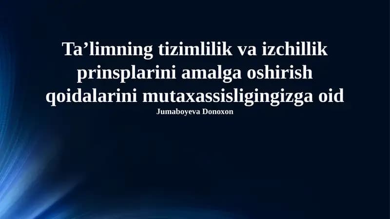 Sistematiklik va izchillik prinsiplari
