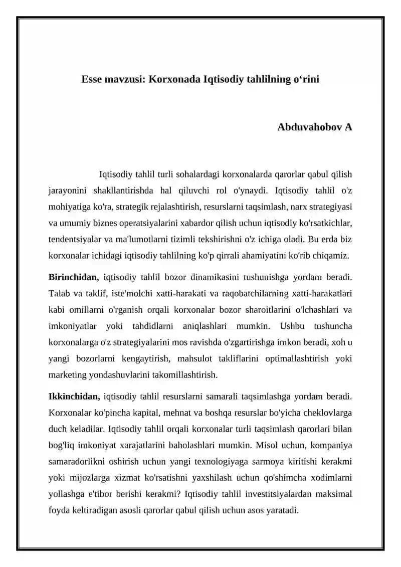Iqtisodiy Tahlil