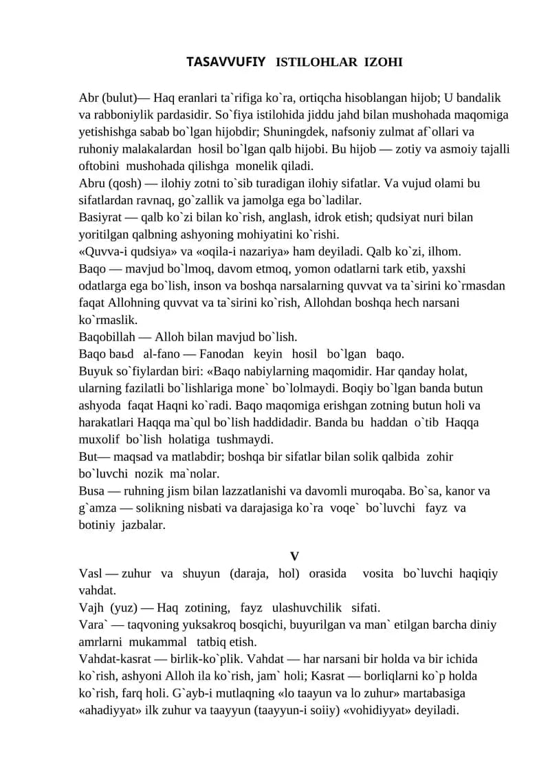 TASAVVUFIY ISTILOHLAR IZOHI