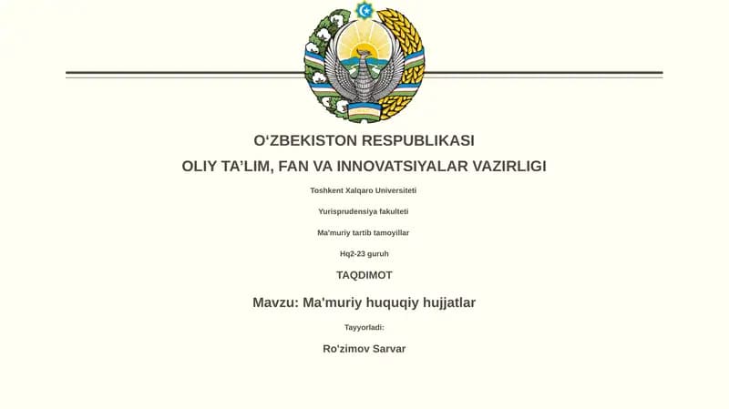 Ma'muriy-huquqiy hujjatlar: Asosiy tushunchalar va manbalar