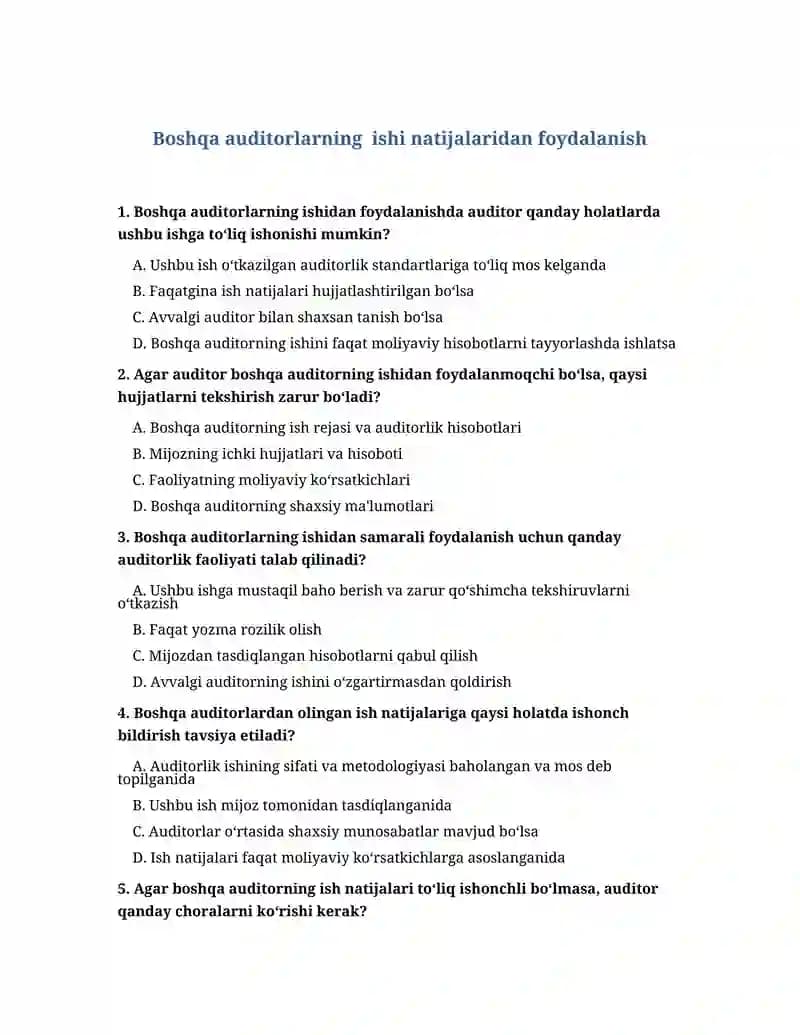 Boshqa auditorlarning ishi natijalaridan foydalanish