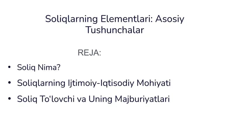 Soliqlarning Elementlari: Asosiy Tushunchalar