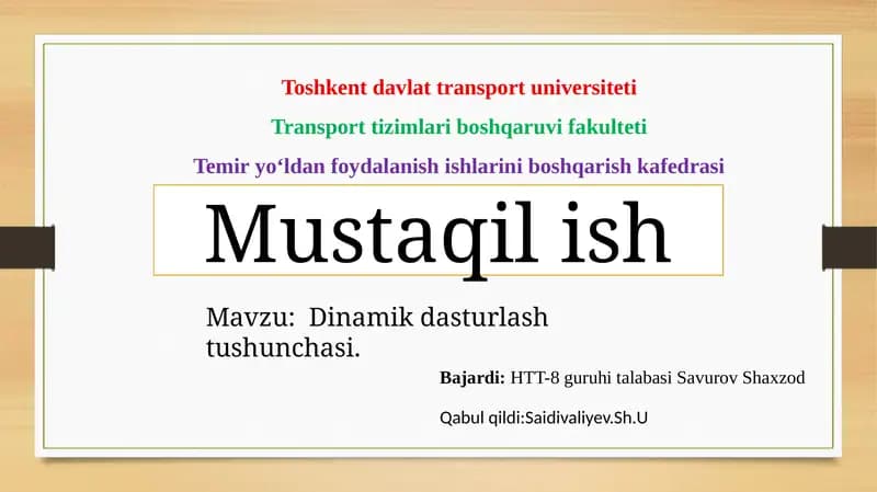 Dinamik dasturlash tushunchasi
