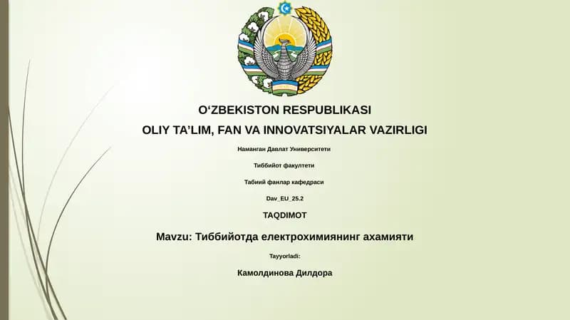 Тиббийотда електрохимиянинг ахамияти