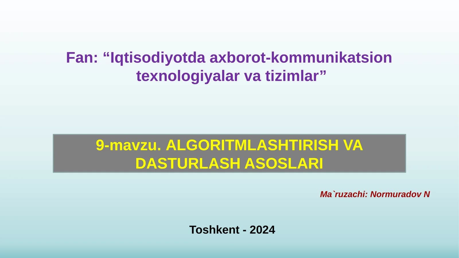 Mаsаlаning qo'yilishi