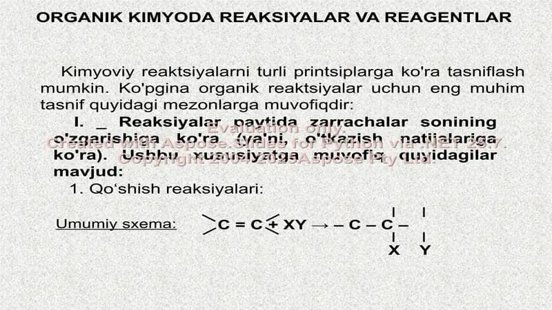 Organik kimyoda reaksiyalar va reagentlarning tasnifi