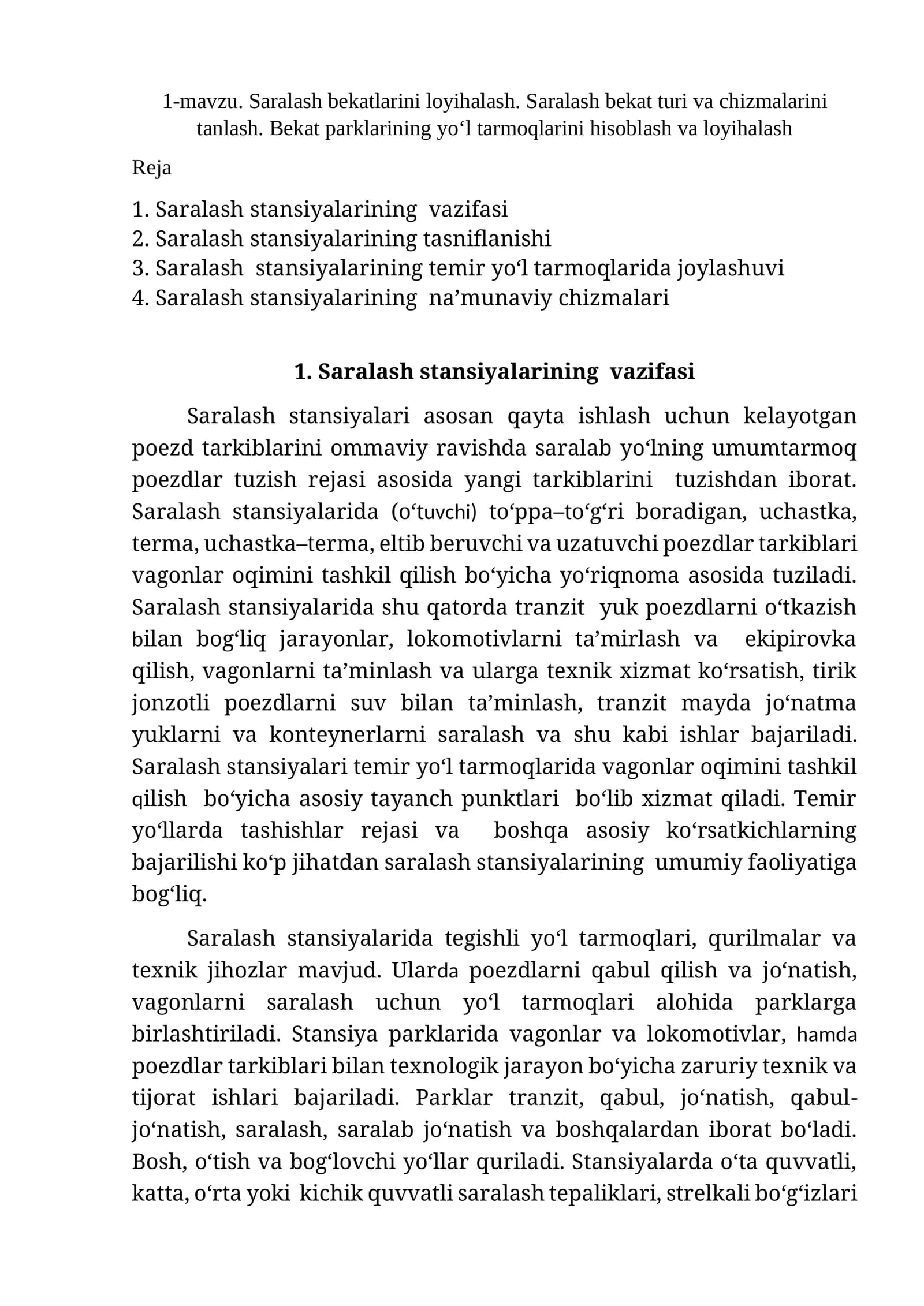 Saralash bekatlarini loyihalash