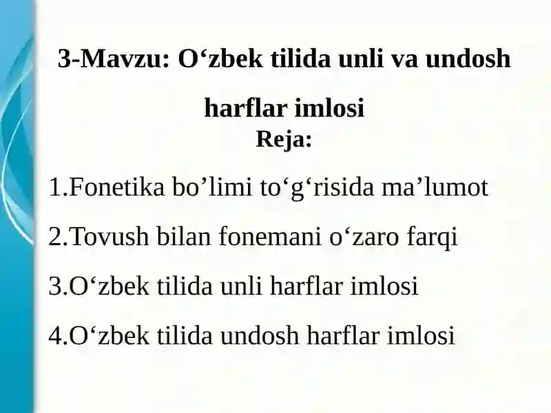O‘zbektilidaunlivaundoshharflarimlosi