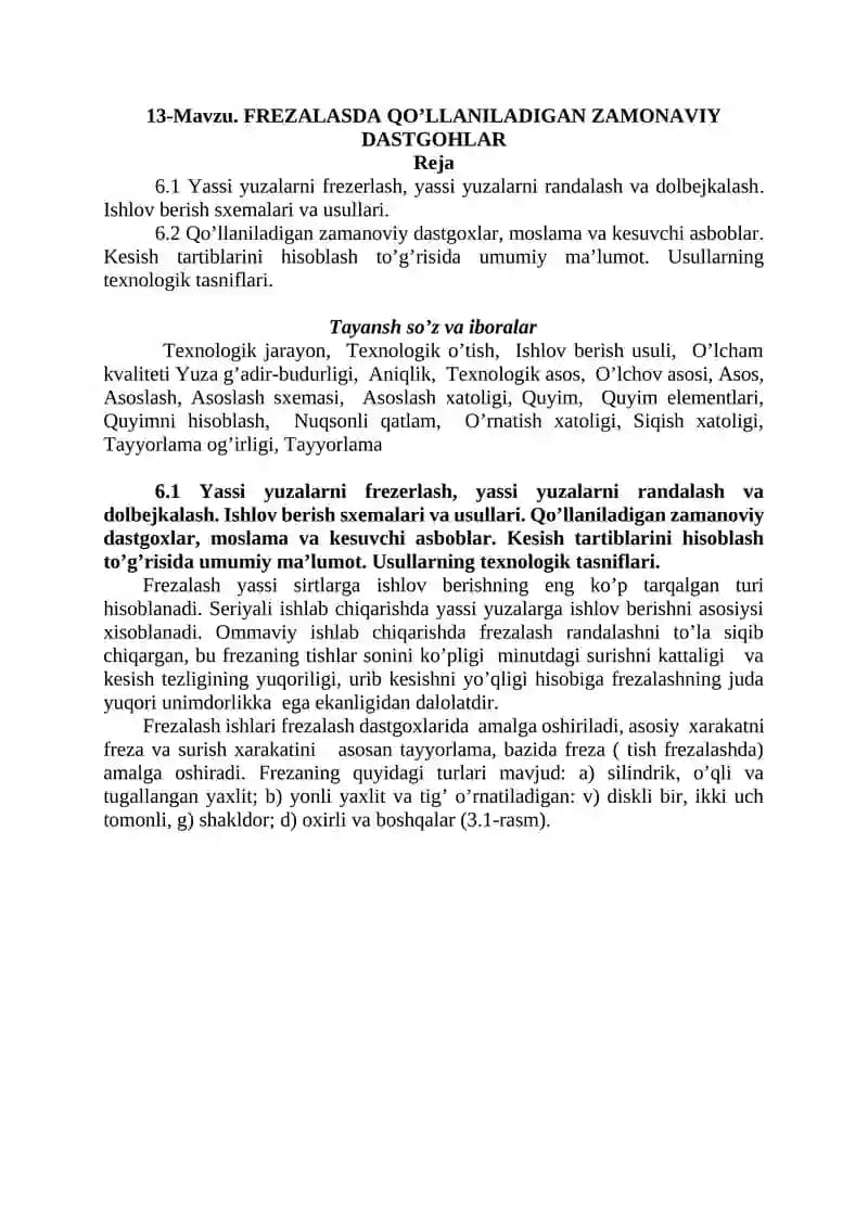 FREZALASDA QO’LLANILADIGAN ZAMONAVIY DASTGOHLAR