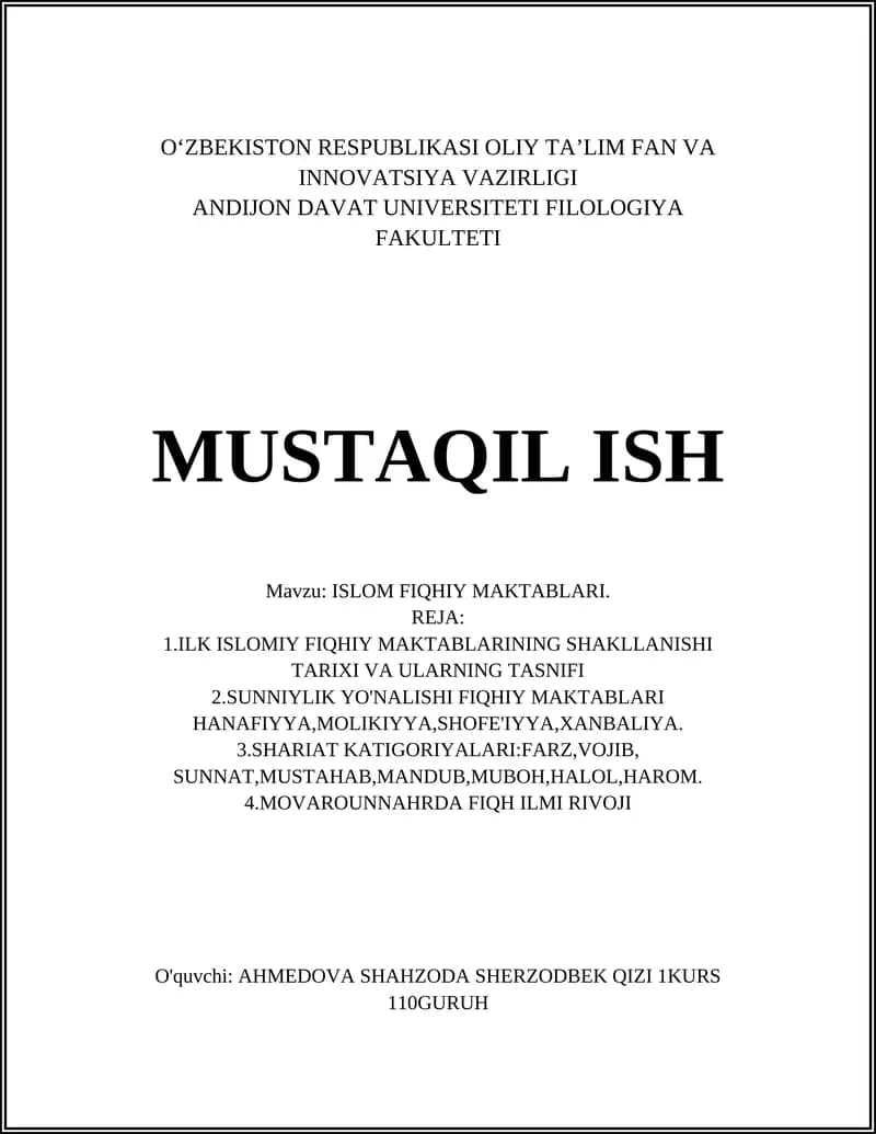 ISLOM FIQHIY MAKTABLARI