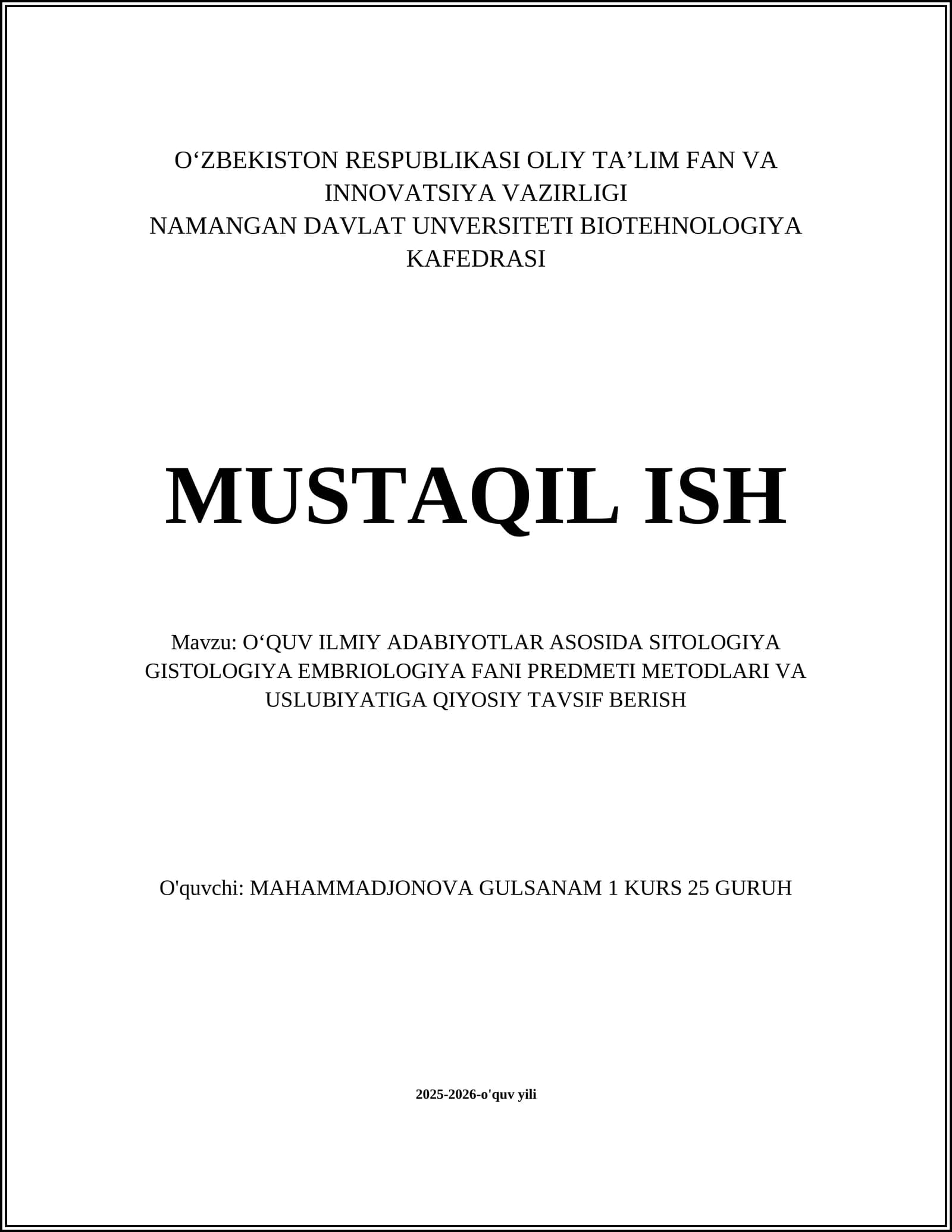 OʻQUV ILMIY ADABIYOTLAR ASOSIDA SITOLOGIYA GISTOLOGIYA EMBRIOLOGIYA FANI PREDMETI METODLARI VA USLUBIYATIGA QIYOSIY TAVSIF BERISH