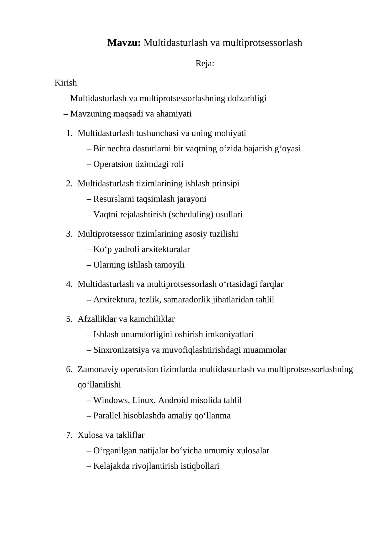 Multidasturlash va multiprotsessorlash