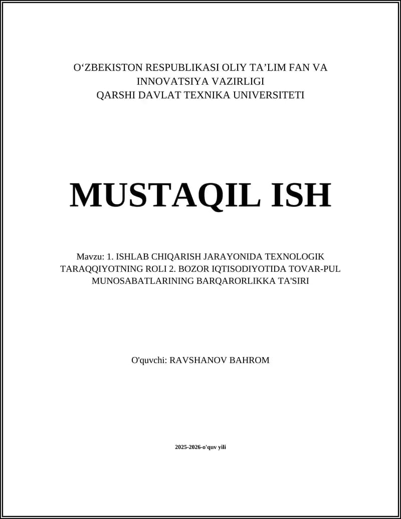 Ishlab chiqarishda avtomatlashtirish va texnologik taraqqiyotning mehnat unumdorligiga ta'siri