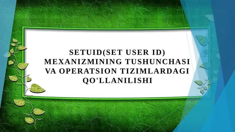 Setuid(Set User ID) mexanizmining tushunchasi va operatsion tizimlardagi qo'llanilishi.