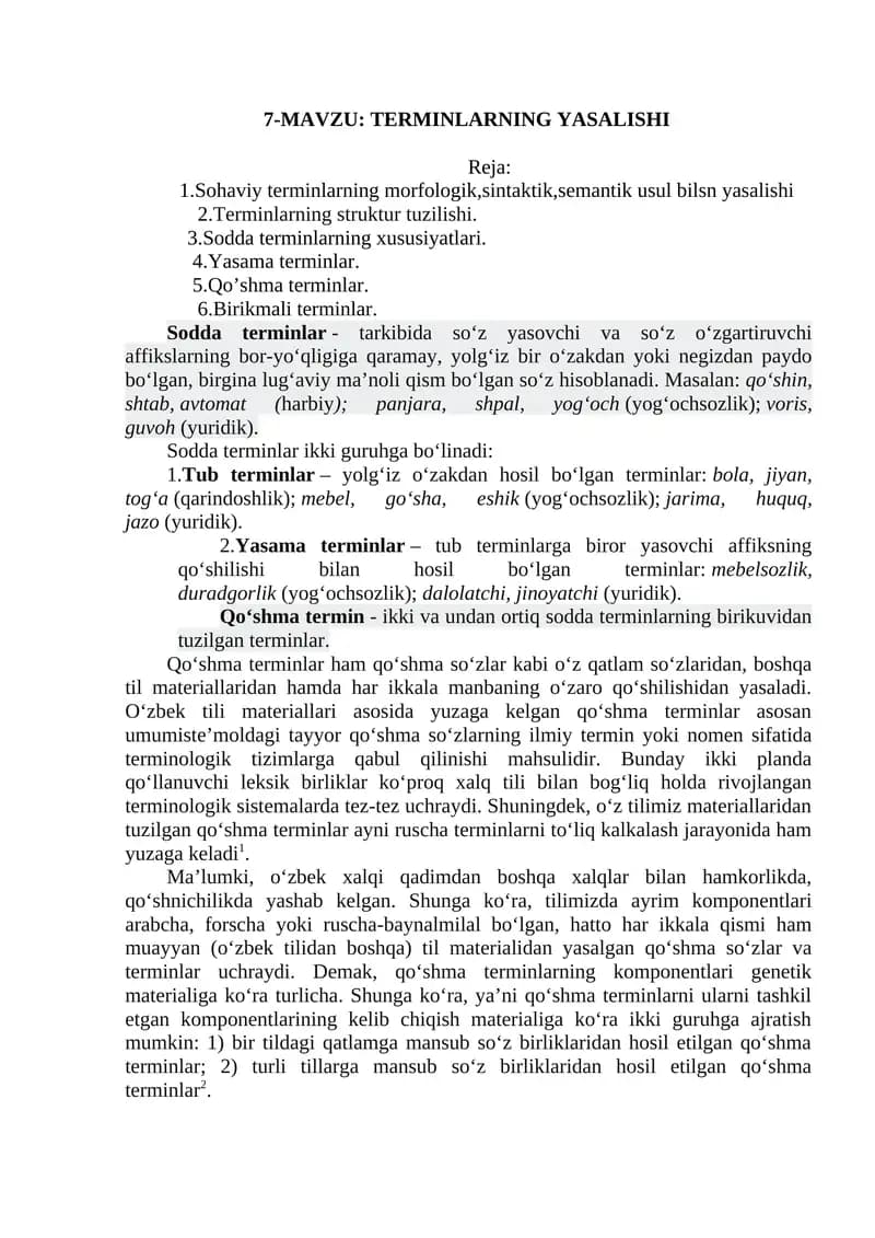 TERMINLARNING YASALISHI