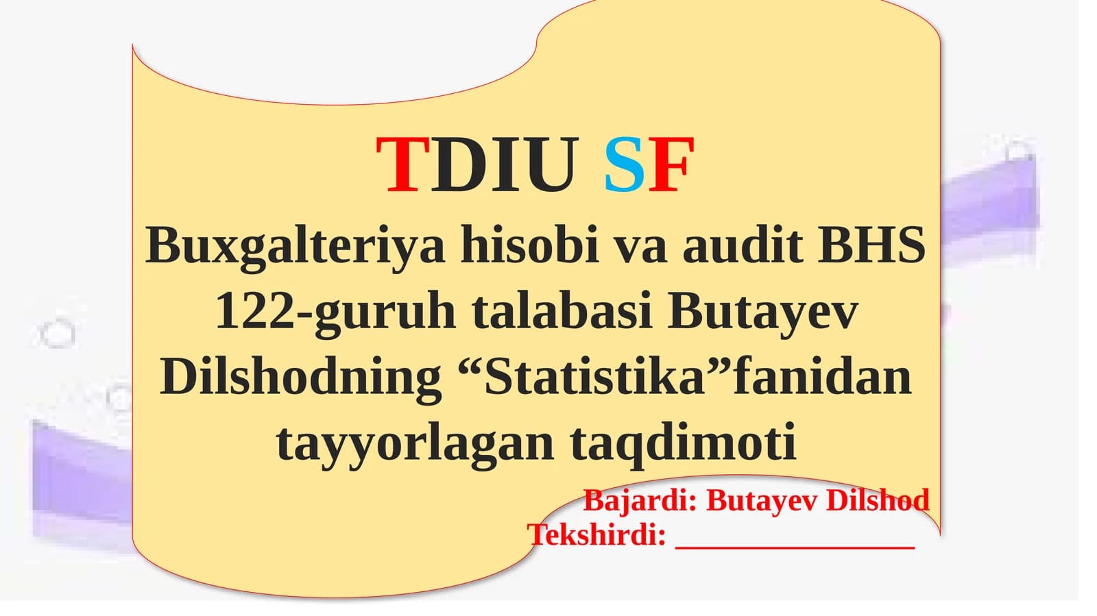 "Statistika" fanidan tayyorlagan taqdimoti