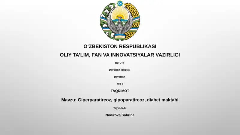 Giperparatireoz, gipoparatireoz, diabet maktabi