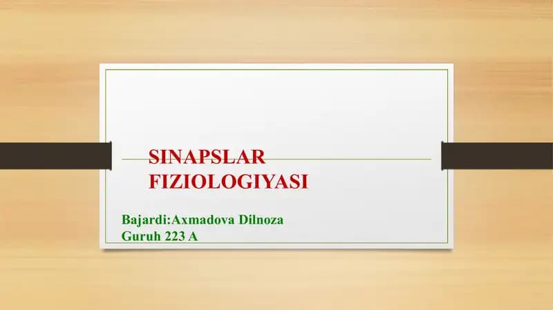 Sinapslar Fiziologiyasi