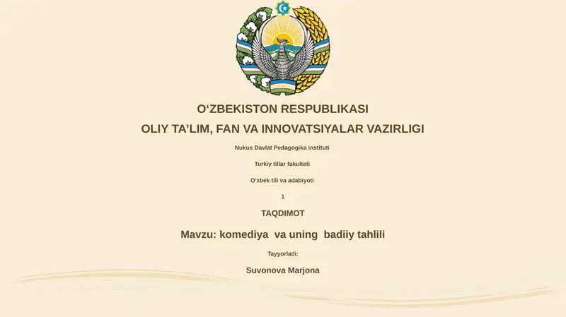 komediya va uning badiiy tahlili