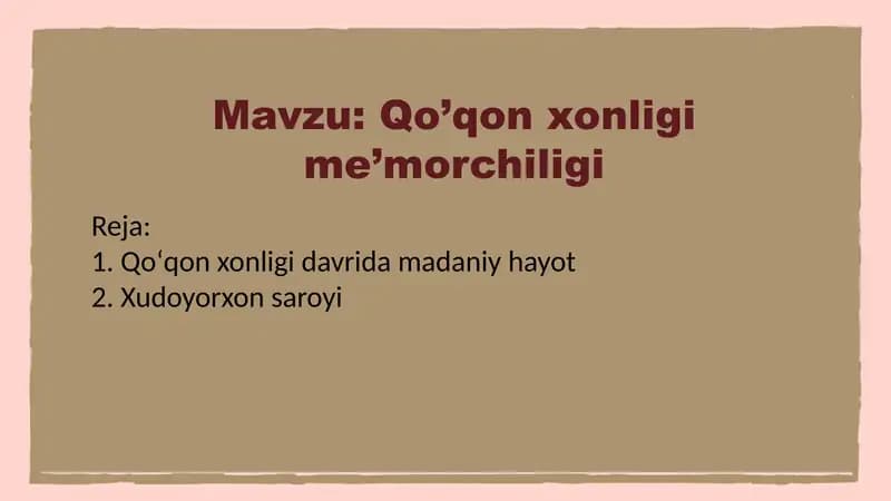 Qo’qon xonligi me’morchiligi
