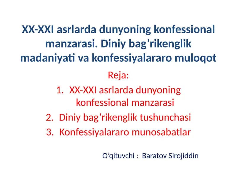 Konfessiya Tushunchasining Mazmun-Mohiyati